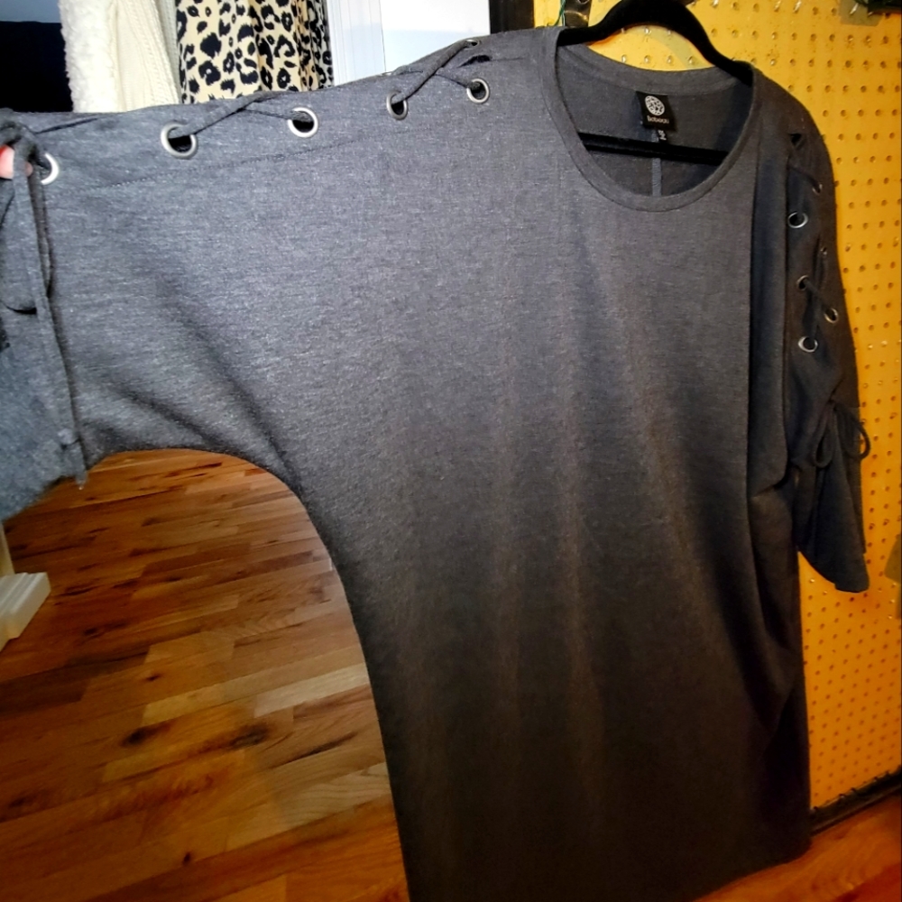 Bobeau Women's Plus Size Slate Gray T Shirt Dress w/ 3/4 Sleeves Plus Size 2X